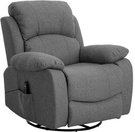 homeguru Lounge Relaxsessel Massagefunktion, Liegesessel TV Sessel Vibration Heizung 360° drehbar Schaukelstuhl Couchstuhl Einzelsofa Wohnzimmer, Massagesessel Gesundheitsliege Elektrisch Grau