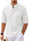 Ryehack Men's Henley Long Sleeve Shirt Casual Cotton Tops Waffle Beach Shirts Lightweight Loose Fit S-5XL White