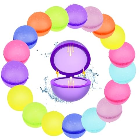 artcool 18 PCS Reusable Magnetic Water Balloons, Refillable Quick Self-Sealing Water Bomb Splash Balls with Mesh Bag, Soft Silicone Outdoor Pool Toys for Kids Adults Outside Games Summer Party
