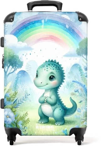 NoBoringSuitcases.com Kinderkoffer, Kinderkoffer Jungen, Koffer Groß, Koffer Kinder, TSA, Reisekoffer Kinder Jungen, Koffer 20kg Gepäck, Koffer Mittelgroß (Dino - Grün-Blau, 67 cm - 72 L)