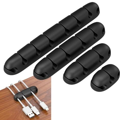 Cable Clips, 4 Pack Cord Organizer Cable Management Self Adhesive USB Cable Holder for Organizing Cable Cords, Ideal for Home, Office, Car, Nightstand, Desk Accessories (black)