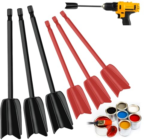 VEGCOO 6 PCS Mixing Paddle,Mixing Paddle for Drill,Resin Mixer Paddles,Paint Stirrer for Resin,Silicone Mixing,Paint(Black/Red)
