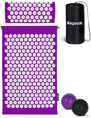 LifeGoods Akupressurmatte Mit Kissen - Akkupressmatte - Akkupressurmatte+ - Akupressur Matte - Akupunktur Matte - Massagematte - Rücken - Stachelmatte - Fakirmatte - Nagelmatte - Acupressure Mat