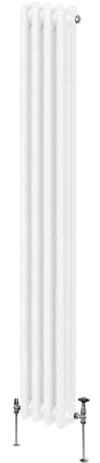 Traditional 3 Column Radiator 1800mm x 202mm Modern Central Heating Heater Gloss White Carbon Steel Vertical Wall Mounted Kitchen Living Room Bathroom Cleaning Brush Fixing Kit & Brackets