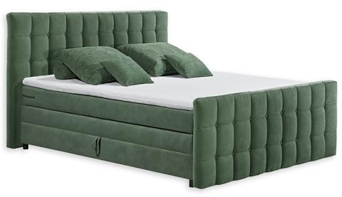 MENDOZA 6 Boxspringbett 180x200 mit Bettkasten, Winter Moss - Bequemes Doppelbett mit dekorativer Steppung & Kaltschaum Topper - 203 x 120 x 222 cm (B/H/T)