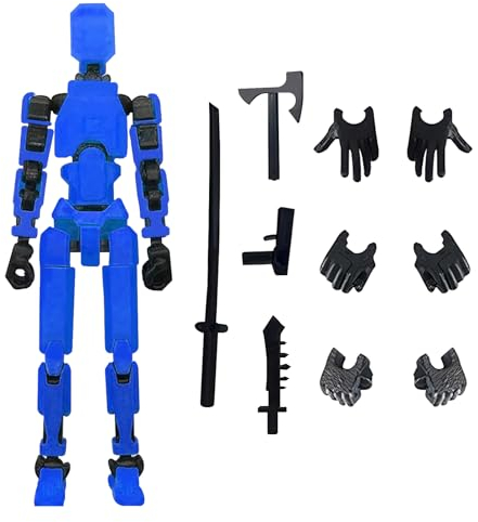 T13 Action Figure,Dummy Action Figures,3D-Druck von Beweglichen Figuren mit Mehreren Gelenken,with 4 Types of Weapons and 3 Types of Hands,Roboter-Actionfigur, Desktop-Dekorationen (Blau)
