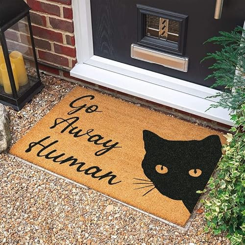 Traqunn Go Away Human Cat Door Mat Housewarming Decor Gift Wedding Gift Polyester Floor Mat 30X18 In
