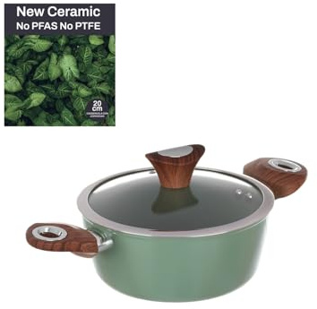 Stielkasserolle 20 cm mit grünem Deckel New Ceramic, Grün