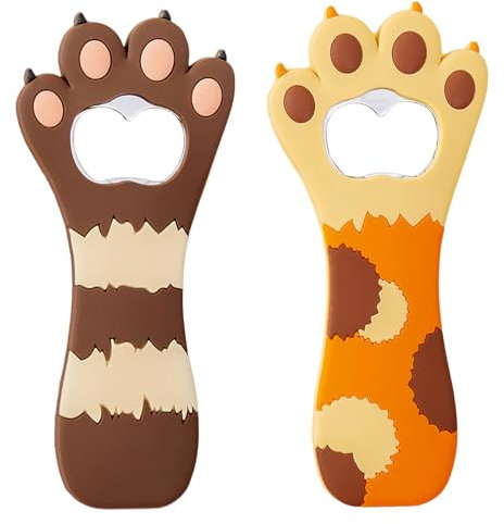 NIYATA 2Pcs Cat's Claw Bottle Opener, Cute Cartoon Magnetic Beer Bottle Opener,Creative Silicone Fridge Magnet Design Ideal for Kitchen,Bar and Family Use,Brown and Yellow