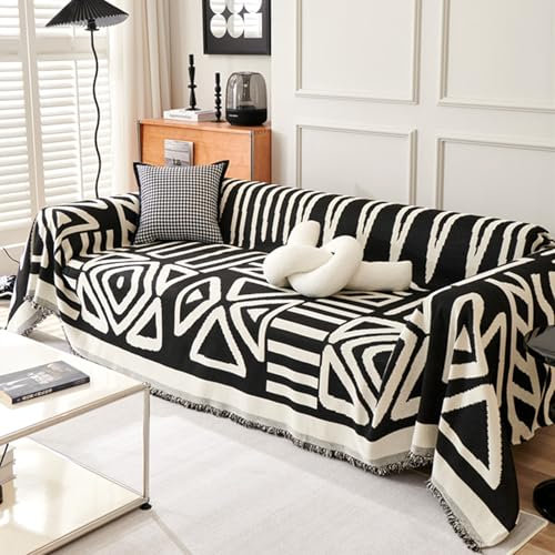 ZCXRYFL Universal Sofabezug 1 2 3 4-Sitzer Sofa üBerwurf Decke L U Form Eckcouch Sofa Abdeckung Weicher Chenille Bauernhausstil Couch üBerzug FüR Katzen Hunde Rebellische(180X300cm,Black)