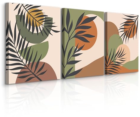 Muralo Wandbilder 3er-Set, Abstrakte Blätter, Kunstdruck - 30x40 cm | Leinwandbild, Modernes Design, Aufhängefertig, UV-beständig - ideal für Wohnzimmer und Schlafzimmer, edle Optik