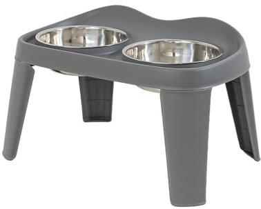 Elevated Dog Feeder - 34x22x17cm Stainless Steel Double Dog Bowl Holder | Stand Elevated Dog Feeder | Folding Dog Cat Food Bowl | No-Spill Water Feeding Dishes Anti-Slip For Cats & Dogs