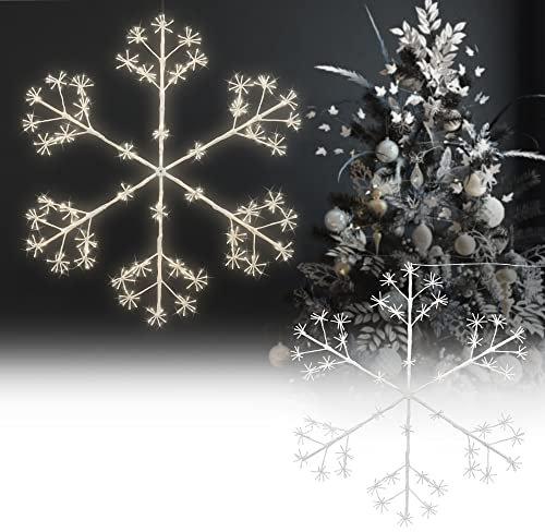 ECD Germany LED-Schneeflocke mit 384 warmweißen LEDs, 120 cm, Dekorative Hängende Weihnachtsbeleuchtung für Innen/Außen, IP44 Wasserdicht, Fenstersilhouette Fenster Deko Lichterkette für Weihnachten