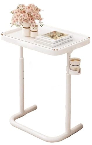 Overbed Table with Cup Holder, Adjustable Height, Hospital Over Bed Table, C Shaped Bedside Table for Elderly, Disabled Table for Eating, Over Wheelchair Table, Mobility Table