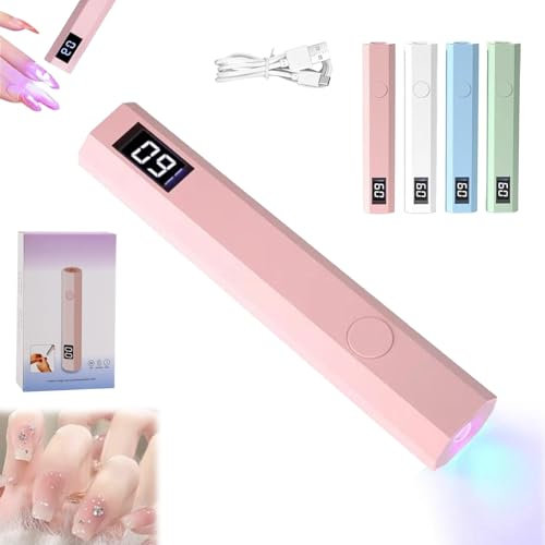 Glo Nail Stickers Portable Mini UV Nail Lamp, Handheld UV Light for Gel Nails, 400mAh Rechargeable, LED Display, 2 Timer Setting (Pink)