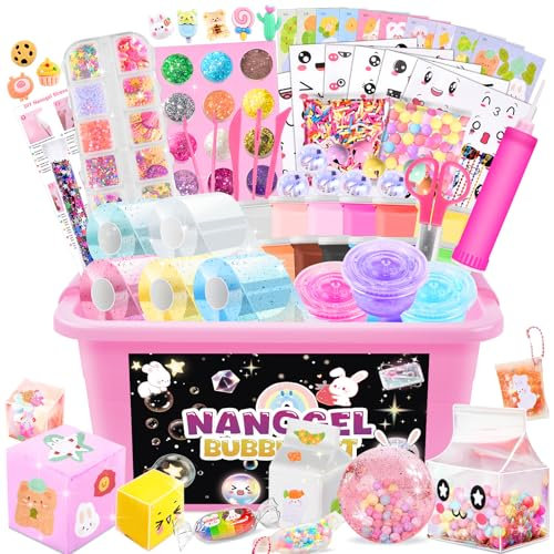 Herefun 100 Stück Nano Tape Bubbles Set, DIY Bastelset mit Doppelseitigem Klebeband, Blow Bubble Tape und Aufklebern, DIY Bastel Kreatives Spielzeug für Kinder (Wiederverwendbar)