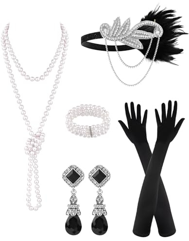 PLULON 6-teiliges Flapper-Accessoires im Stil der 1920er Jahre für Damen, Great Gatsby Flapper-Accessoires, modisches Kostüm der Goldenen 20er für Damen