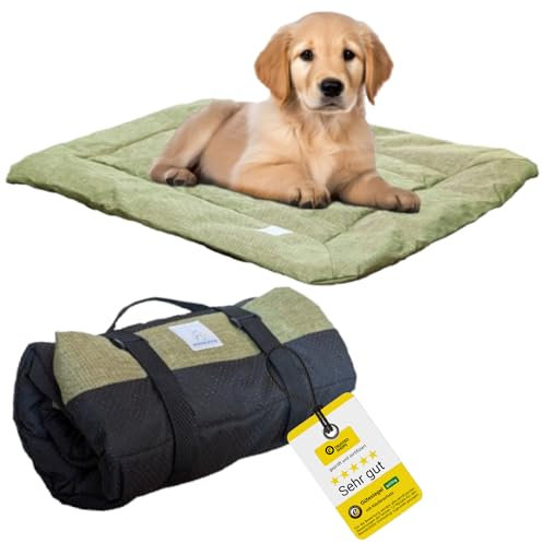 Wanderpfote Hundedecke für Unterwegs, 75 x 50cm – Waschbar, Orthopädisch, Wasserdicht – Hochwertiges Design – Hundedecke Outdoor, Hundematte Auto (Grün, Größe M)