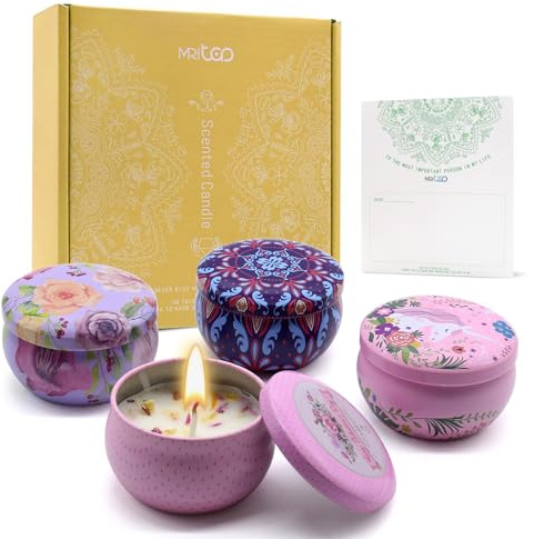 Scented Candles Gift Sets for Women Soy Wax Aromatherapy Candles for Relaxation Stress Relief Spa Yoga 4 Pack Gift Set Ideal Birthday Mother's Day Mom Wife