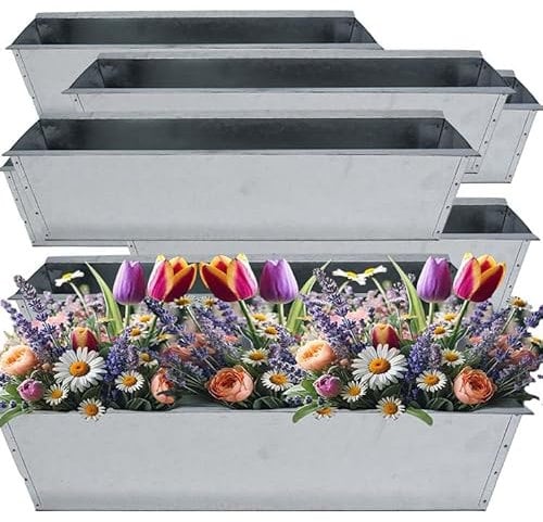 KAMACA 8 Stück Zink Paletten Blumenkasten Einsatz passend für Europaletten Pflanzkasten für Blumen Kräuter Balkonkasten Blumentopf aus verzinktem Metall 38 cm groß (Silber, 8er Set)