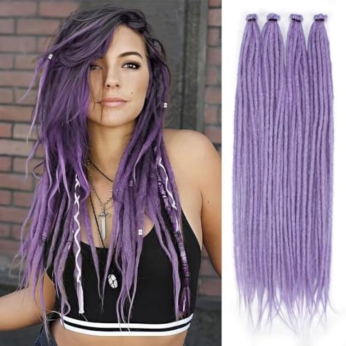 PORSMEER 20 Stränge Lavendel Lila Dreadlocks Extensions 60cm Handgefertigte Dreadlocks Häkelhaar Zöpfe Synthetisch 0.6cm Hippie gerade Dreads Göttin Locs Häkelhaar für Frauen