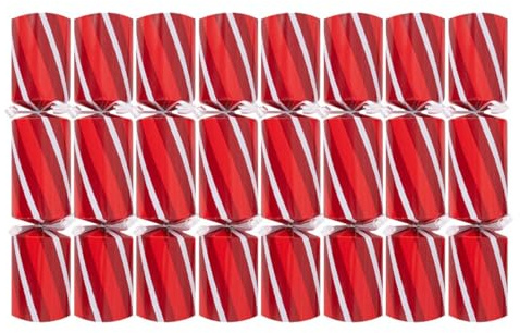Harvey & Mason Pack of 8 Red Musical Whistle Christmas Crackers - 9.5 Metallic Festive Xmas Holiday Dinner Table Decorations - Family Game Novelty Fun Prizes Gifts Contains Hats Jokes