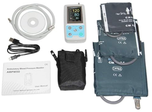 24-Hour Ambulatory Blood Pressure Monitor (ABPM50) - Includes PC Analysis Software & 3 Cuffs (Child, Adult, Large Adult)