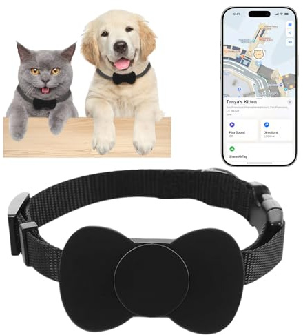 Katzen-GPS-Tracker, Hunde-Tracker-Halsband, keine monatliche Gebühr, Anti-Verlust-Haustier-Tracking, kompatibel mit Apple-Find-Funktion (nur für iOS), wasserdicht, verstellbar, 28-39 cm, für kleine