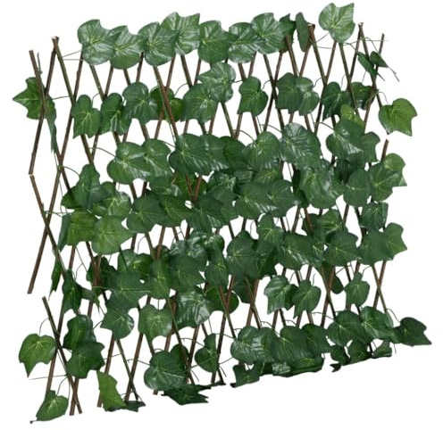 Owoxanthellate Rankgitter mit künstlichem Weinlaub erweiterbar 70-190 x 30-60 cm aus Holz und PVC 130 Blätter in Grün Privacy Sichtschutz für Garten Terrasse und Balkon