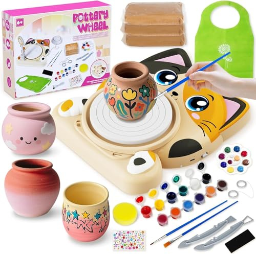 Tornio per Ceramica per Bambini - Kit Completo per Ceramica per Principianti, Set Creativo 6+ Anni con 3x Argilla ad Asciugatura all'Aria, Kit Ceramica fai da te Regalo Pasqua per Ragazzi e Ragazze
