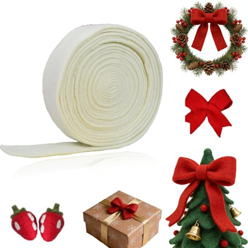 TSWNG 5m x 5cm Filzband Bastelfilz Band, Schleifenband Filz Geschenkband Weihnachten Dekoband, Filzstoff zum Basteln, Wollfilzband für Girlande Weihnachtsbaum Hochzeit DIY Deko, Beige