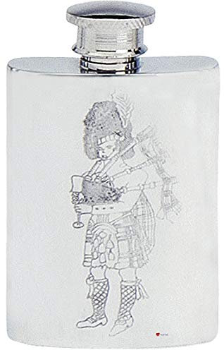 Scottish Piper Hip Flask 4oz Kidney Shape Pewter Screw Top Engravable on Back