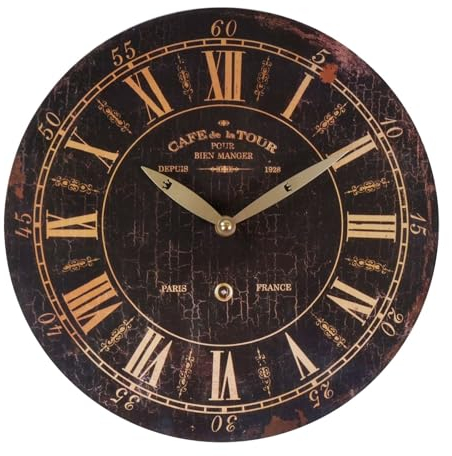 BURI Zeitlose Wanduhr Ø29cm Landhausstil Shabby Vintage Antik Küchenuhr Holzuhr Deko, Motiv:Antik