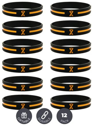 Inkstone pack of 12, Braccialetti in silicone Orange Awareness Ribbon - Confezione all'ingrosso da 1 dozzina di braccialetti unisex per uomo donna