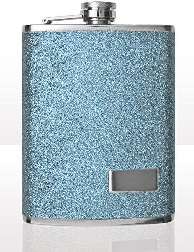 OUTDOOR SAXX Edelstahl Flachmann, Glitzer Design Hellblau, 240ml, in Geschenkbox