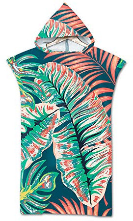 Stillshine. Strandtücher Poncho Handtücher Kapuzendecke Bademantel mit Kapuze, 3D Surf Poncho, Umkleide und Badetuch, Sport Strand Umkleidehilfe für Damen Herren (Grünes Blatt)