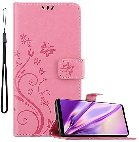 Cadorabo Hülle kompatibel mit Samsung Galaxy Note 9 Blumen Design aus Kunst Leder Flip Klappbare Stoßfeste Magnetische [Standfunktion] [Kartenfächern] Cover Hülle für Galaxy Note 9 Tasche in Rosa