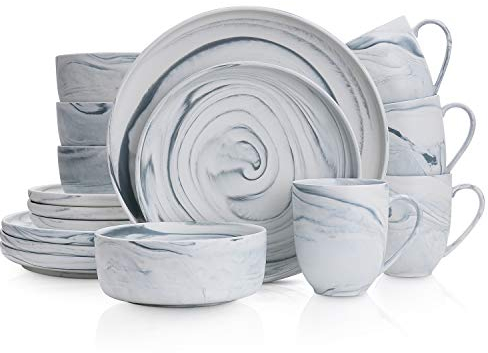 Stone Lain Service de table en porcelaine fine marbre, gris mat.