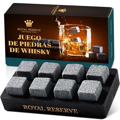 Whisky Steine Geschenkset – Eiswürfel Wiederverwendbar, Whiskey Geschenke für Männer in Schwarzem Holztablett – Geschenk Zubehör für Freund – Keine Verwässerung, von Royal Reserve