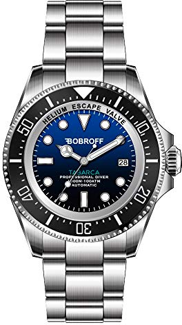 Bobroff Tabarca - Professionelle automatische Taucheruhr für Herren, 1000 m, Blau, 44MM, Heliumventil BF003