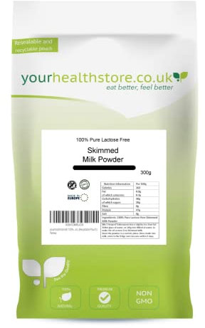 yourhealthstore® 100% Pure Lactose Free Skimmed Milk Powder 300g, No Additives, No Added Sugar, No Soy Lecithin, No Bovaer, Vegetarian, (Recyclable Pouch)