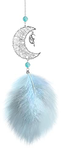 Auto Traumfänger Mini, Asudaro Auto Rückspiegel Anhänger Traumfänger Feder Dreamcatcher Handgemachte Anhänger Auto Spiegel Anhänger OrnamentAutospiegel Anhänger Deko Autozubehör,Blau
