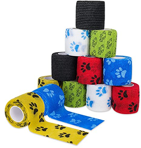 Popuppe 12Stück Selbstklebender Verband Kohäsive Bandage Selbsthaftend Elastische Binde Haftbandage Erste Hilfe Bandage für Katze,Hund,Handgelenk,Knöchel,5cm*4,5m