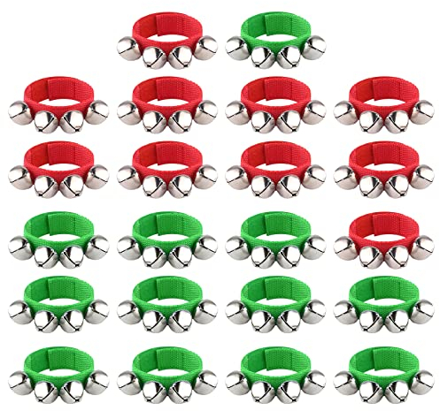 FEPITO 22 Stück Weihnachten Band Handgelenk Glocken Armbänder Jingle Bells Musical Knöchel Glocken Rhythmus Instrument Percussion Weihnachtsfeier Dekoration Gefälligkeiten