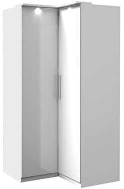 Furniture24 Eckkleiderschrank Optima 16 Schrank Eckschrank 2 Einlegeboden 2 Kleiderstange Weiß/Weiß Hochglanz Schlafzimmer