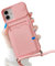 Rokmym Case for iPhone 13 Pro Max with Cord Necklace, Protective Camera Slide Case for iPhone 13 Pro Max Silicone TPU Bumper Case with Slot Card Holder Cover for iPhone 13 Pro Max Pink