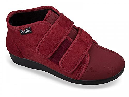OrtoMed Klettschuhe mit loser Einlage Verbandschuhe weit geschnitten Hausschuhe, Rot, EU 39