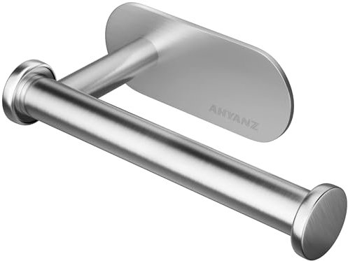 Ahyanz Toilet Roll Holder Wall Mounted 3M self adhesive, Contemporary Design SUS 304 Stainless Steel Brushed Chrome Silver Toilet Paper Holder Rustproof Waterproof for Bathroom & Kitchen - No Drilling