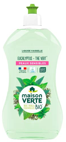 Maison Verte - Liquide Vaisselle - Aux Huiles Essentielles Bio - Parfum Eucalyptus Thé vert - Recyclable - 500ml - Ecolabel - Fabriqué en France