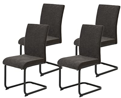 Hela Tische, 4er Set Esszimmerstuhl Schwingstuhl Linn, Webstoff+Mikrofaser Braun, Vierkantgestell Schwarz, 140kg belastbar